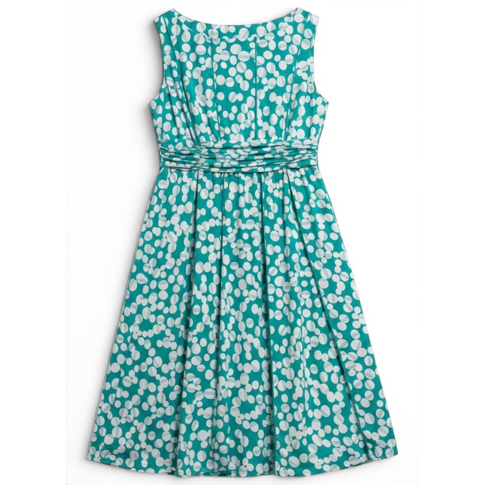 Polka Dot Midi Dress Women L Teal Retro Mid Century Mod Twee Business Casual